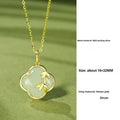 Hetian Jade festival bracelet and necklace set with inlaid jade leaf designs on bamboo newspaper tone background