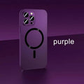 Aluminium alloy frame iPhone case with magnetic back and glass camera lens cover in dark purple colour