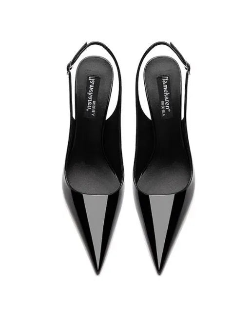 Nude women's high heels with hollow ankle-strap and button fastening.