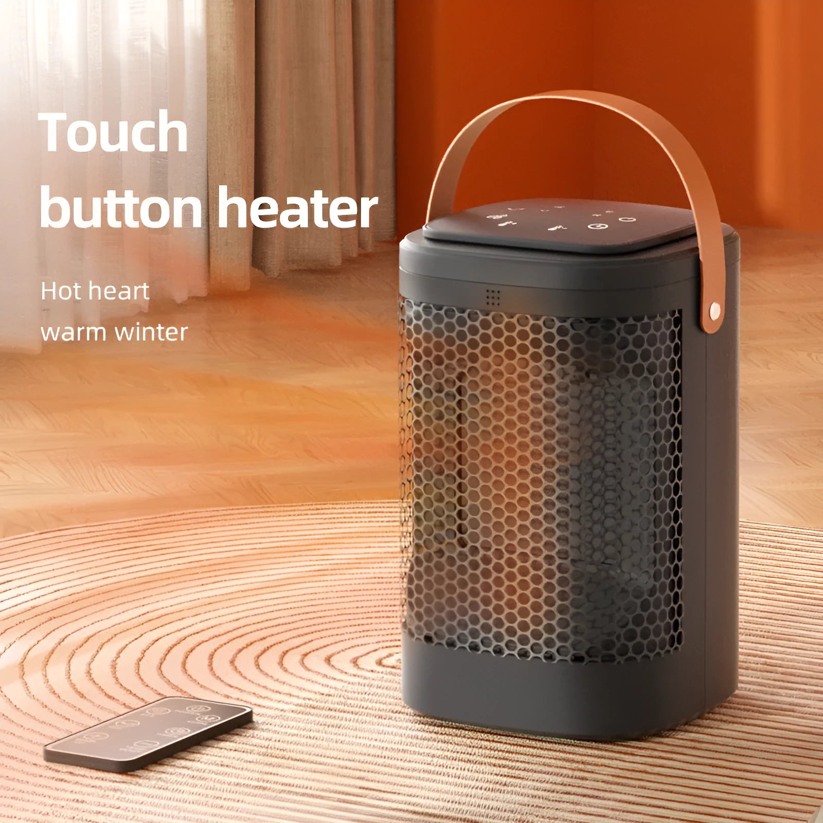 Remote control touch screen electric radiator in 618 colour on a table