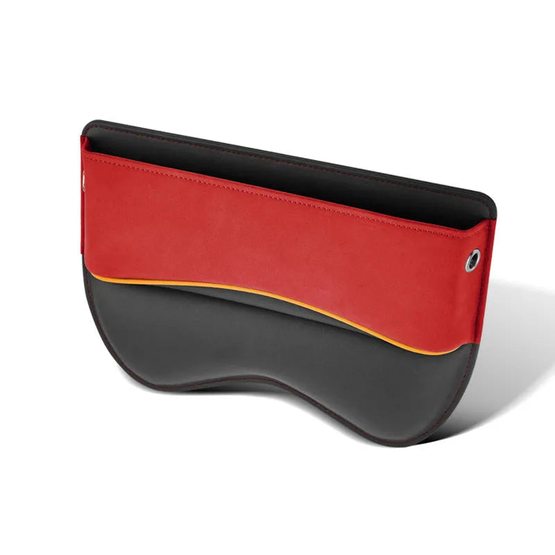 Leather car seat storage box with suede finish in beige, black, brown, green, or red.