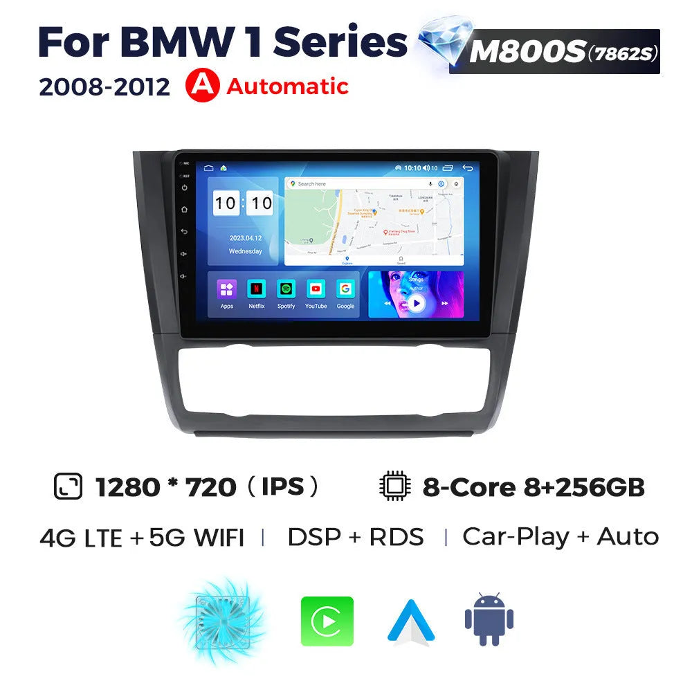 Android 9-inch navigation screen for BMW E87 vehicles with touchscreen display and multiple hardware configuration options