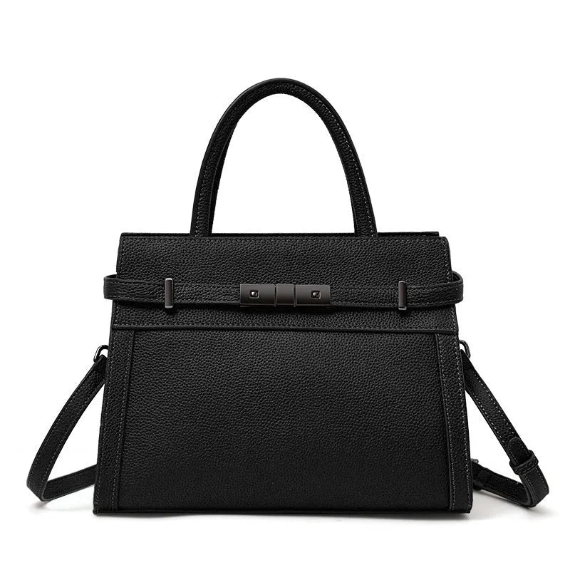 Women's horizontal square genuine leather crossbody bag with visible stitching, shown in multiple colour options.