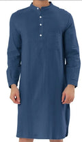 Men's cotton shirt robe in a shirt style with front pockets, shown in multiple colour options