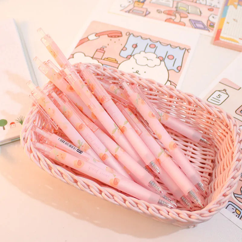 Kawaii Peach press gel pen with plastic shell, 14cm length, and gel ink rollerball tip