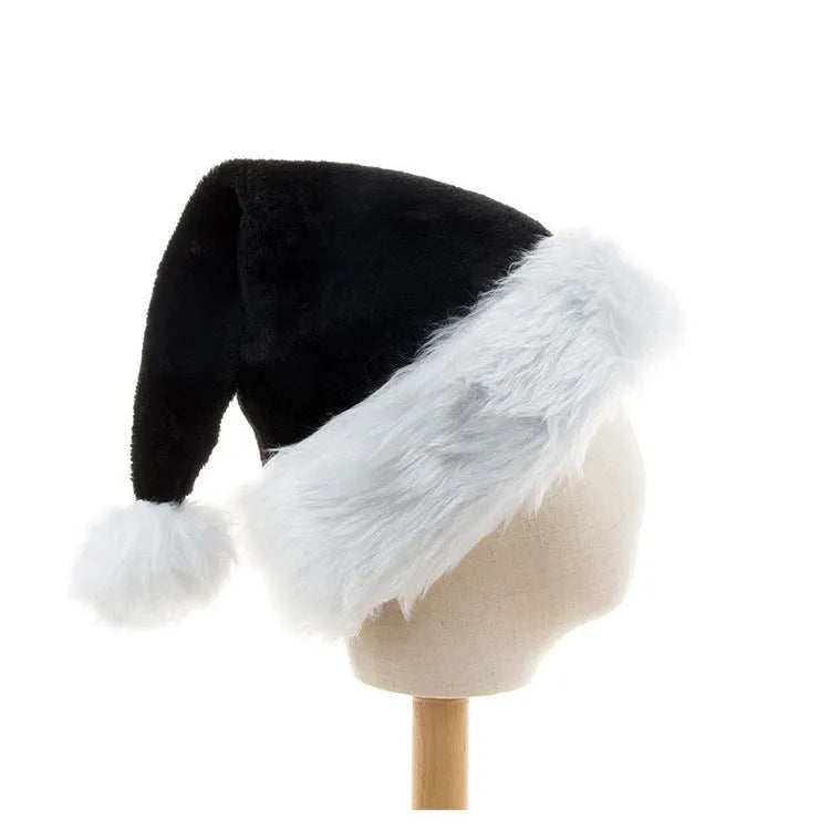 Plush Christmas hat in black and white or red and black colours with 56cm sizing for adult festive headwear