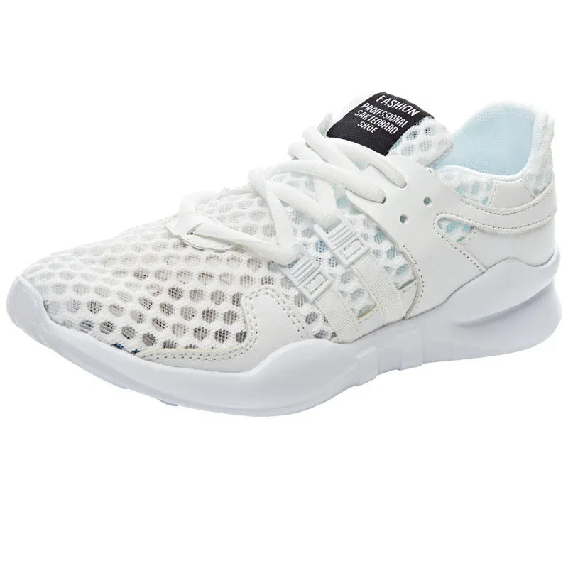Casual mesh sneakers with hollow out design in black net, white net, hollow white, or pierced black colour options