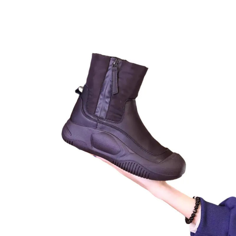 Winter plush snow boots for women side zipper non-slip thick sole waterproof suede upper grey white black sizes 36 to 41