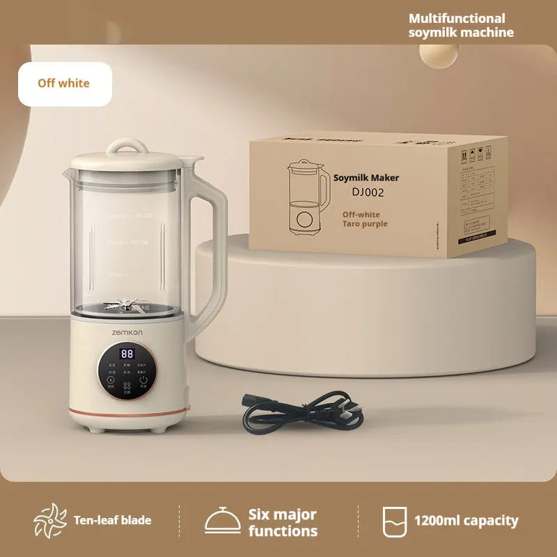 Automatic household soybean milk machine with glass body in milky white colour showing touch controls