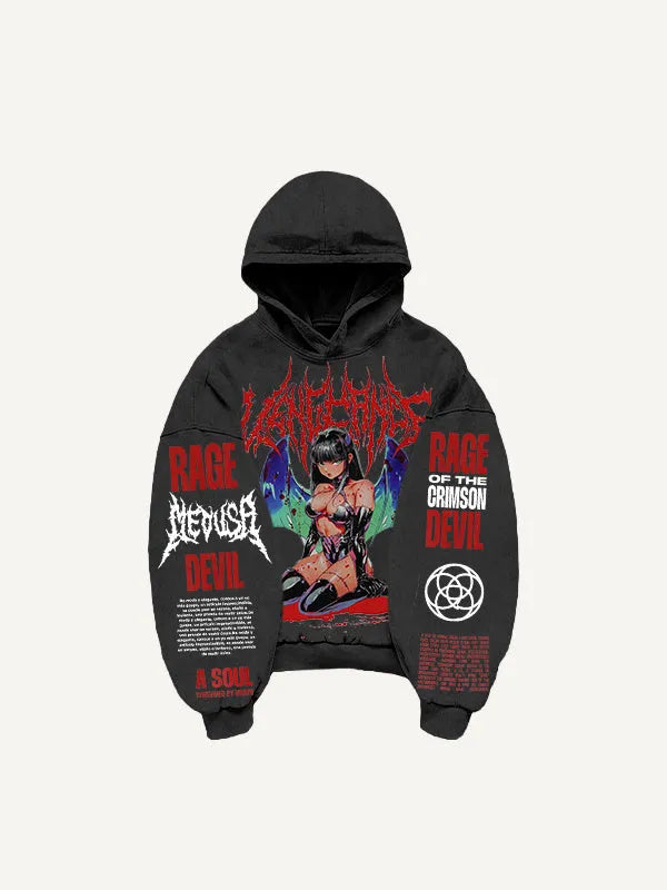 Men's hooded loose retro sweatshirt in thickening fabric, printed design, long sleeves, available in multiple colours