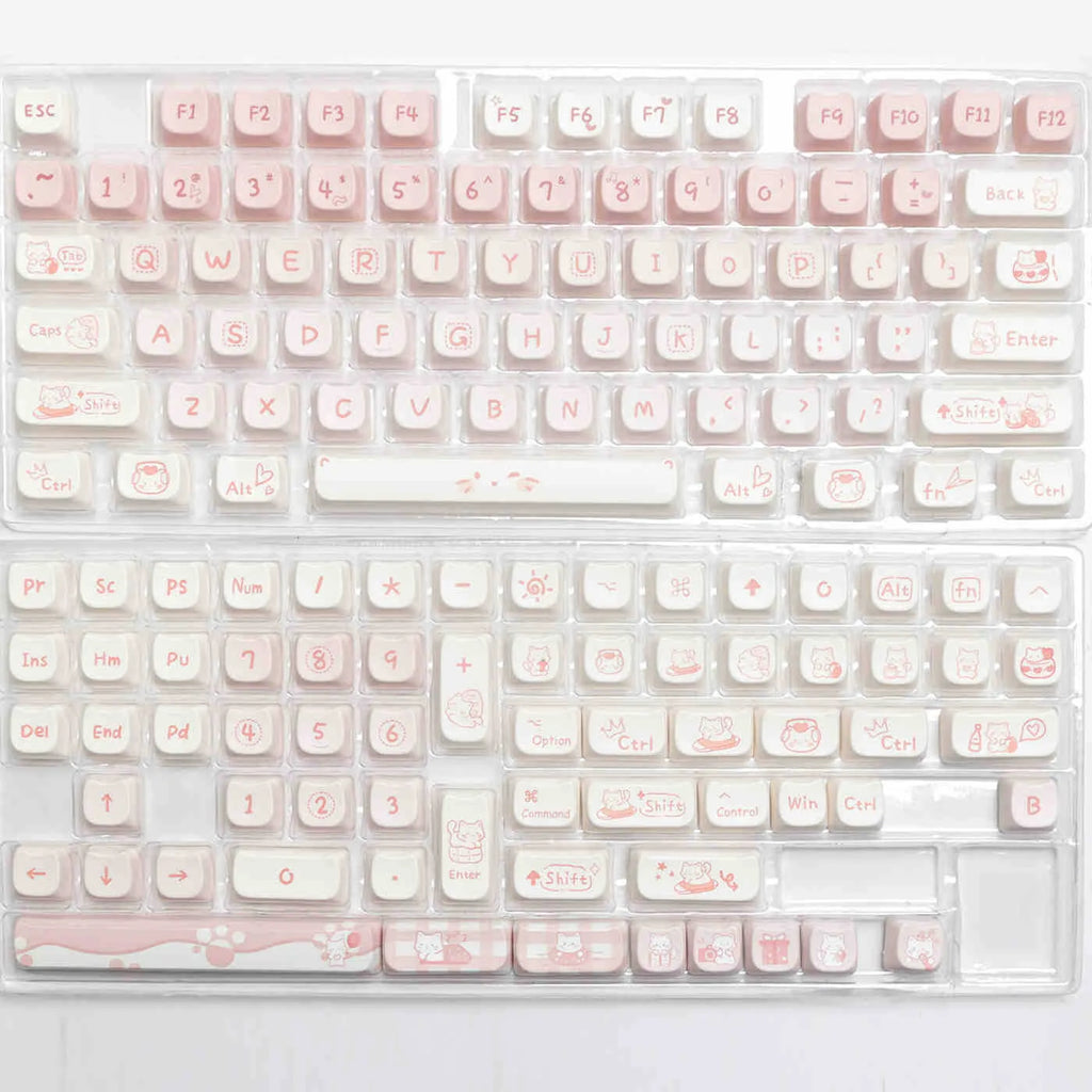 Full set of PBT sublimation keycaps for mechanical keyboard showing complete 98+ key layout