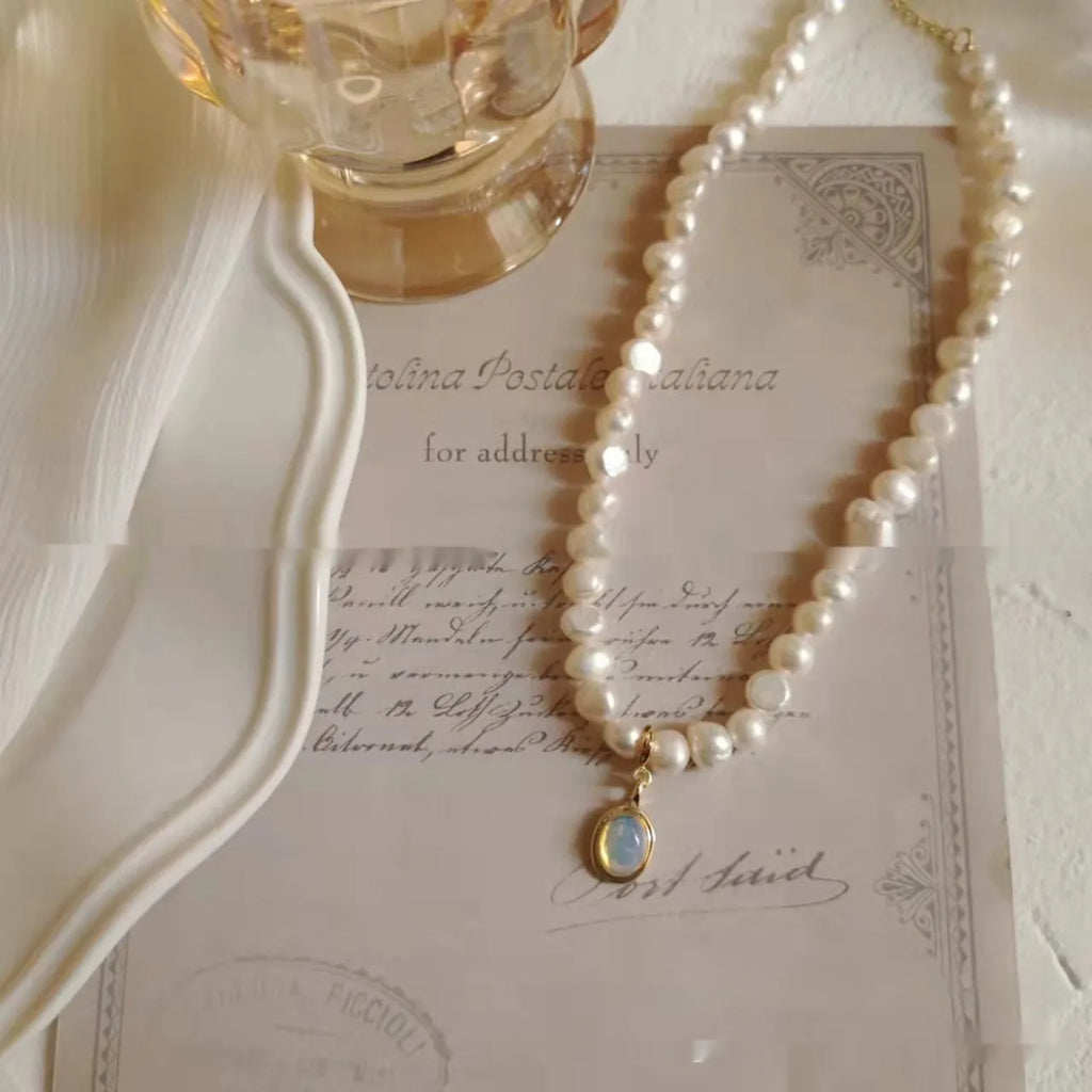 French court vintage pearl necklace with geometric design and adjustable 21-50cm perimeter