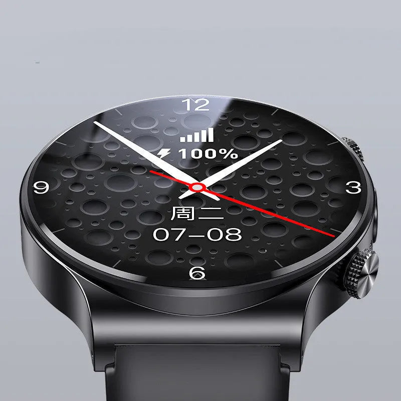 Black and white Fashion Personality Video Smart Watch showing 1.28-inch screen on wrist.