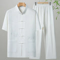 Cotton short-sleeved leisure suit for elderly men in grey colour with two-piece design
