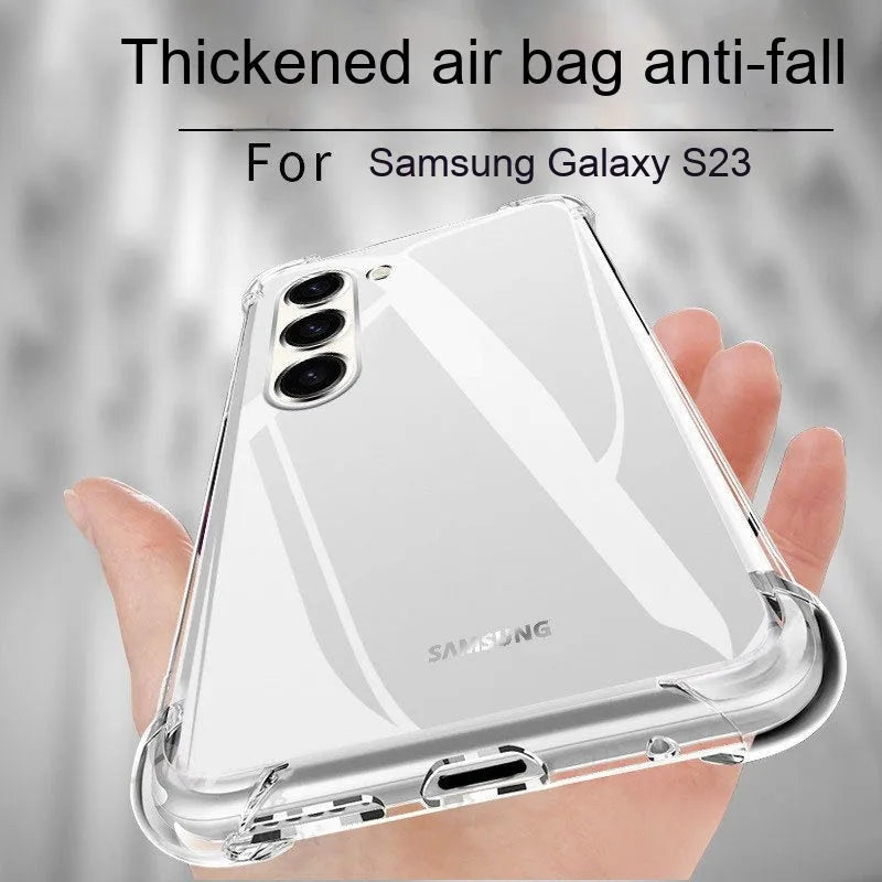Transparent TPU phone case for Samsung Galaxy S23 with four-corner airbag protection