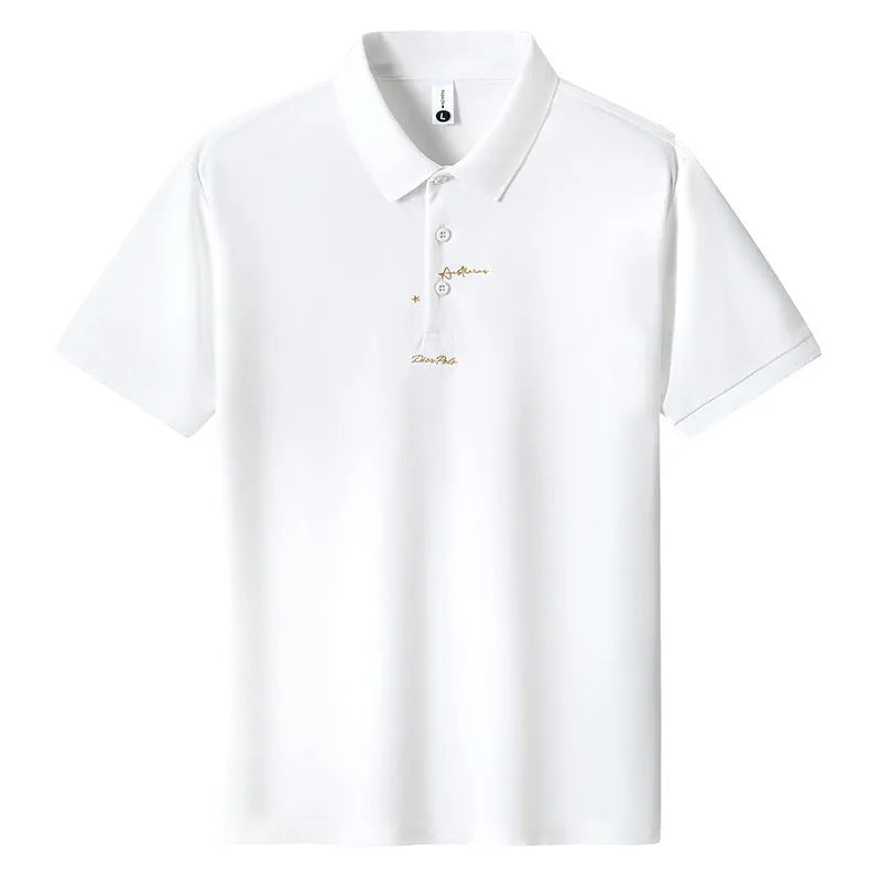 Men's loose grey cotton T-shirt with a letter print on the front, showing short sleeves and a round neck.