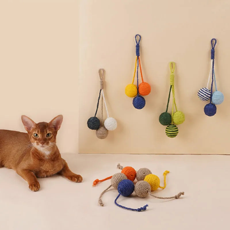 Interactive cat teaser wand with a colourful bite-resistant catnip ball attached