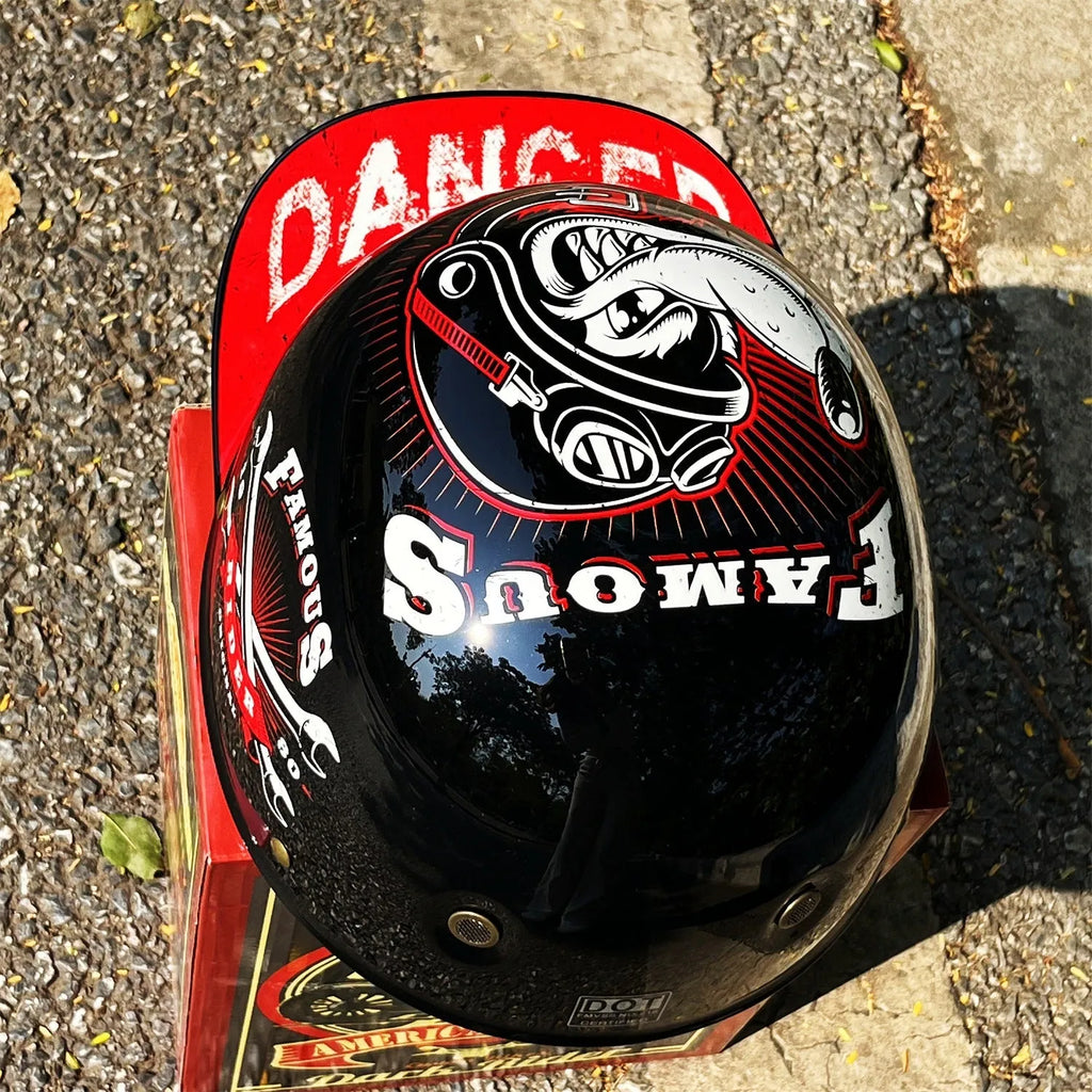 ABS motorcycle helmet with blue lens visor, multiple colour and graphic options, unisex sizing M to XXL
