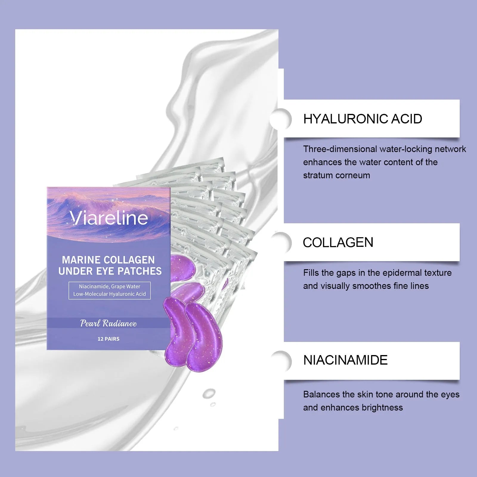 Box of 12 pairs of collagen and hyaluronic acid hydrating eye masks