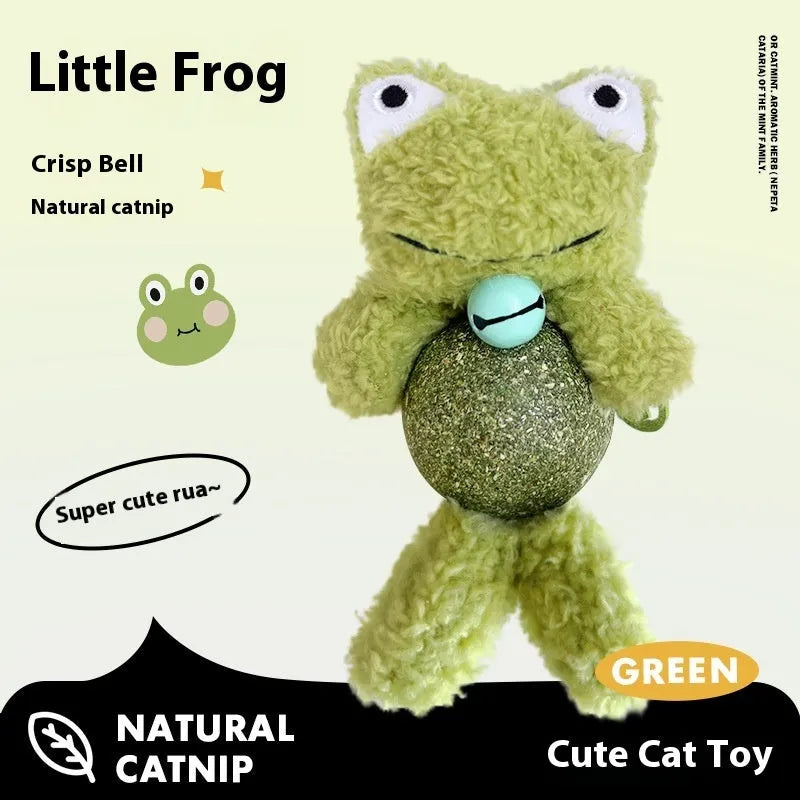 Brown bear plush cat toy with mint ball and bell for chewing and play