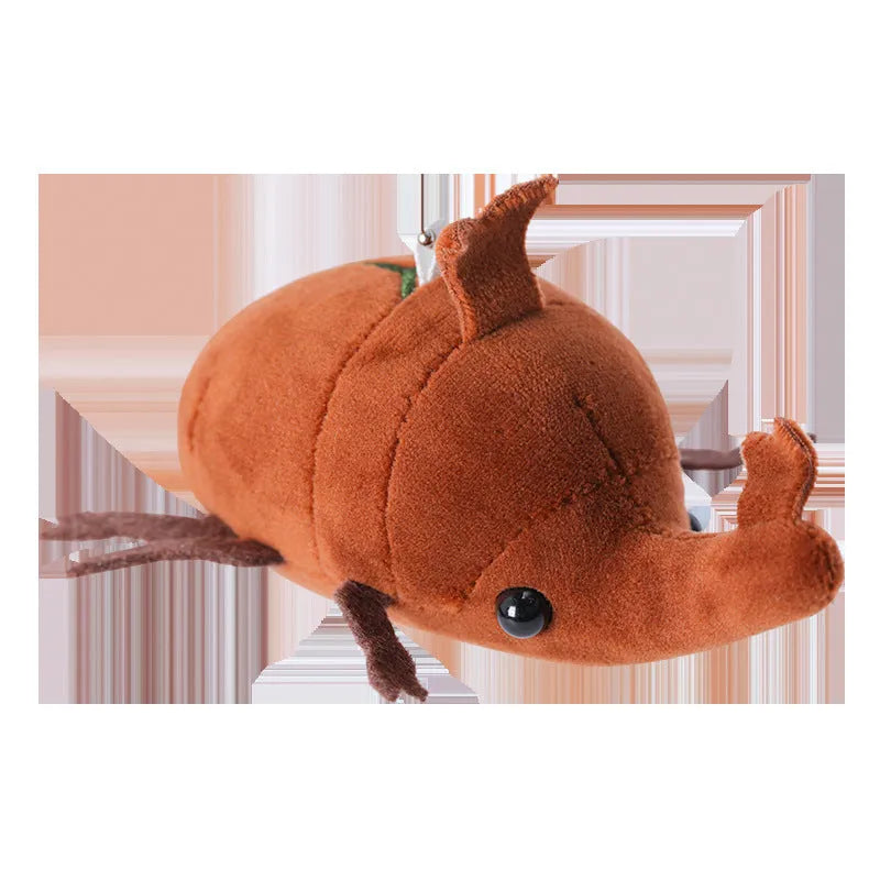 Small black plush Beetle Doll pendant shaped like a Japanese rhinoceros beetle, 10cm tall.