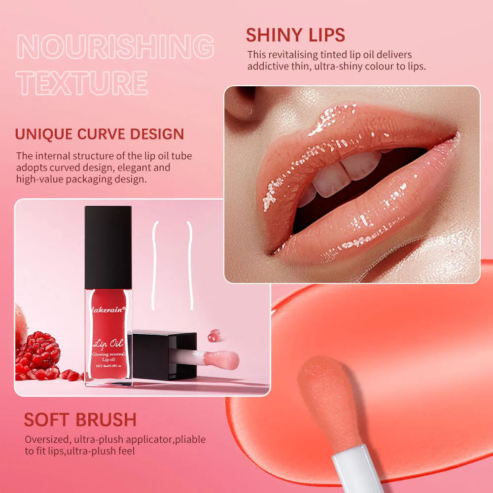 8ml lip gloss in seven colour options: coral, transparent, honey, jam, pink, red, and rose