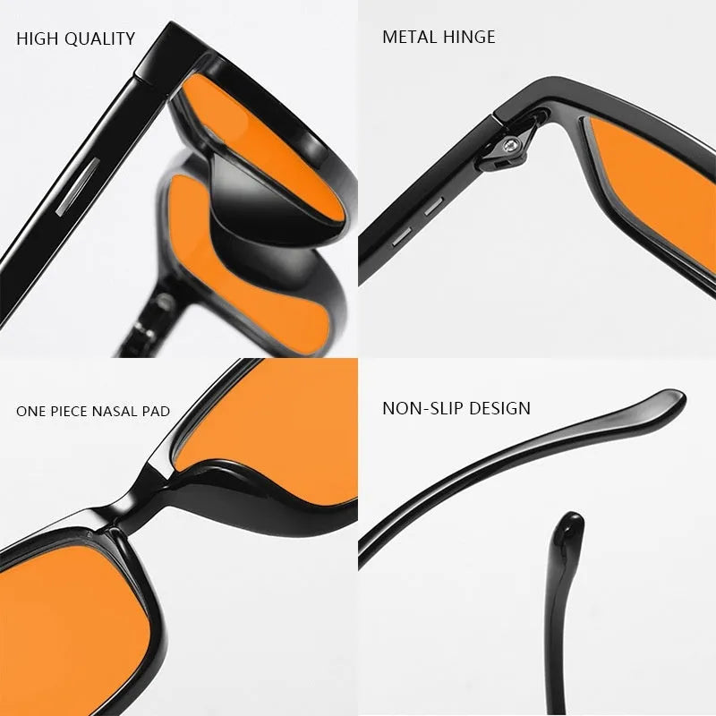 Orange lens anti-blue light glasses in a full rim frame, shown in one of four available colour options.