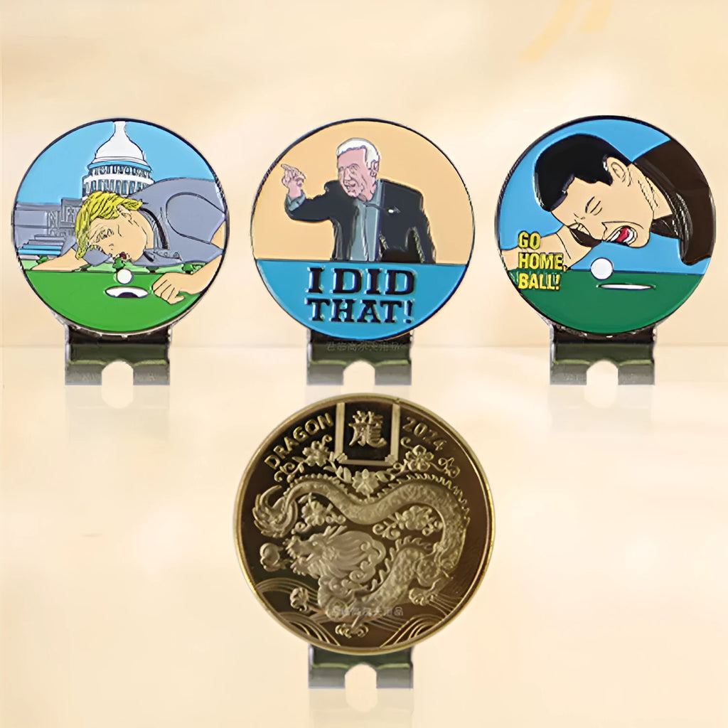 Zinc alloy golf hat clip with engraved personalised metal patterns including Dragon Year motif