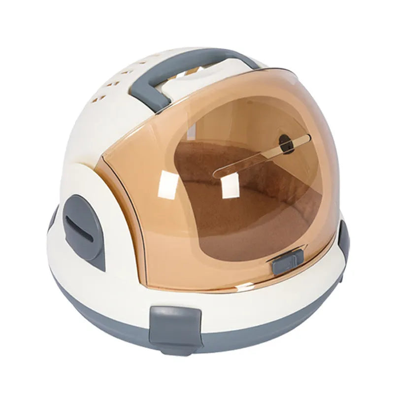 Hard PP portable cat carrier with urine separator in beige colour for travel