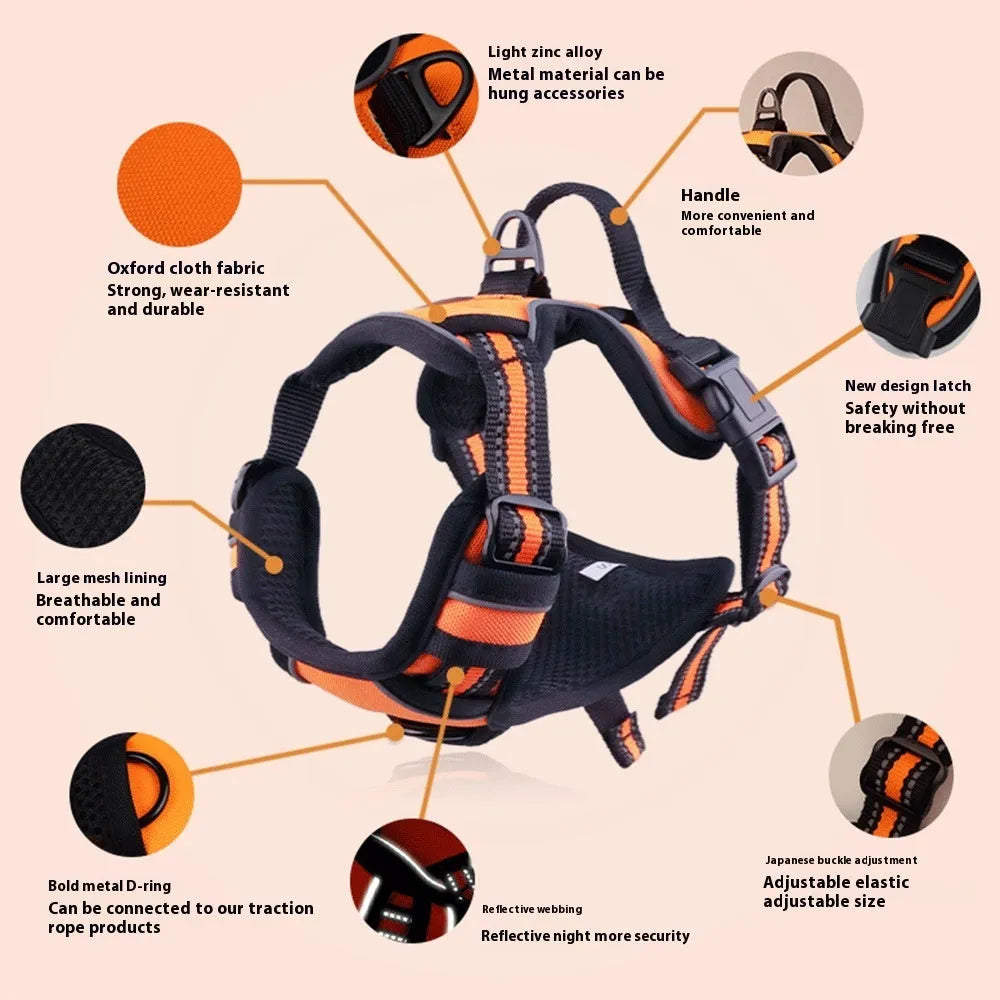 Adjustable Oxford cloth dog harness in multiple colours and sizes for walking and outdoor use