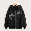 Black Y2K Korean style loose fit zip hoodie for men women teenagers