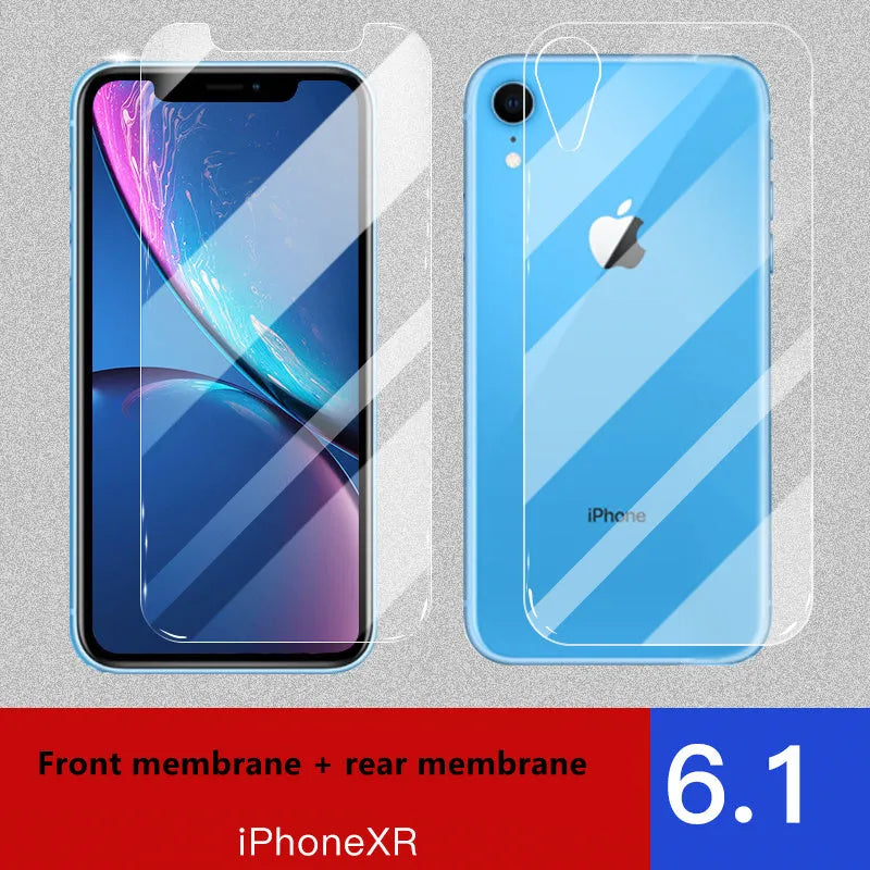 iPhone 11 Pro Max tempered glass screen protector with rear film and front film options.