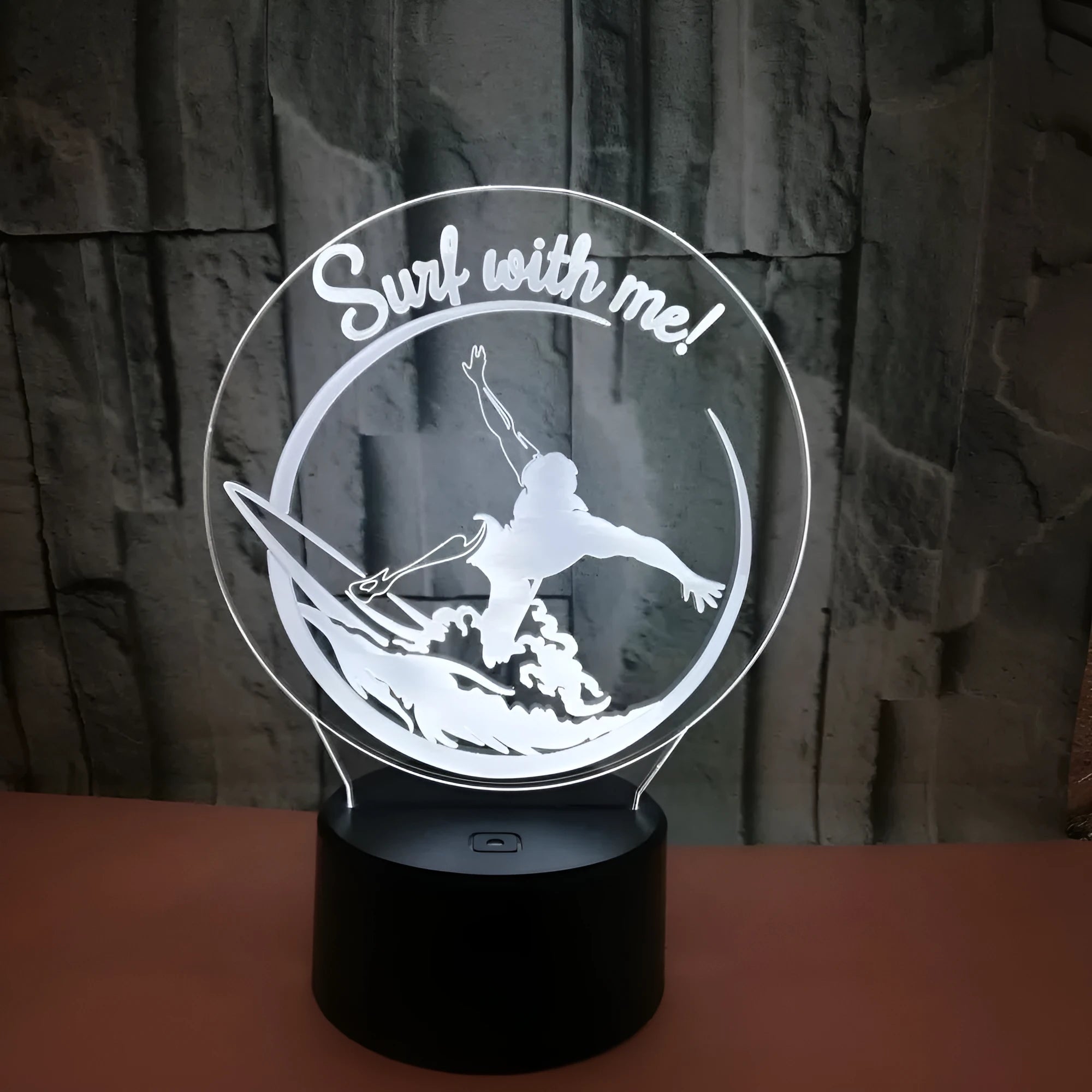 3D crack pattern LED night lamp with touch controls and remote on a black ABS base, displaying blue light.