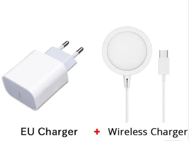 Silver anodised aluminium Magsafe-compatible wireless charger disc for iPhone