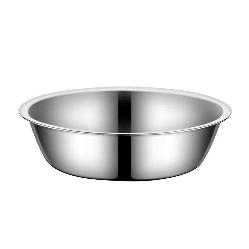 Stainless steel pet food bowl for dogs and cats with non-slip base in various sizes.