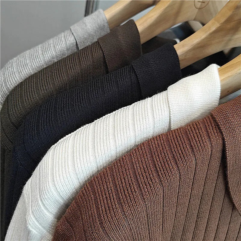 Men's loose grey knitted pullover sweater with long sleeves, rabbit fur modal fabric.