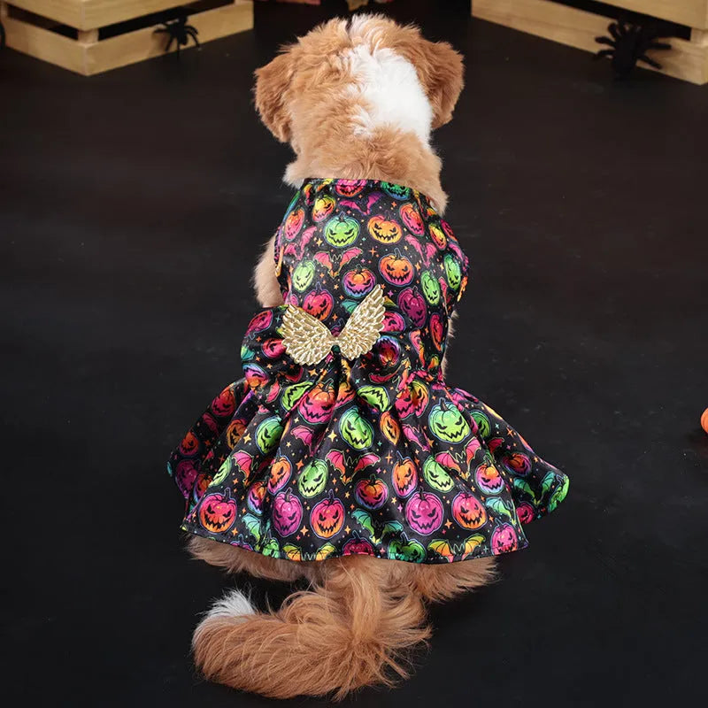 Halloween dog costume with angel wings in bright pumpkin colour, size medium.
