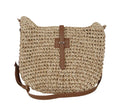 Handmade beige woven bag with special-interest design, 35cm dimensions and adjustable shoulder strap