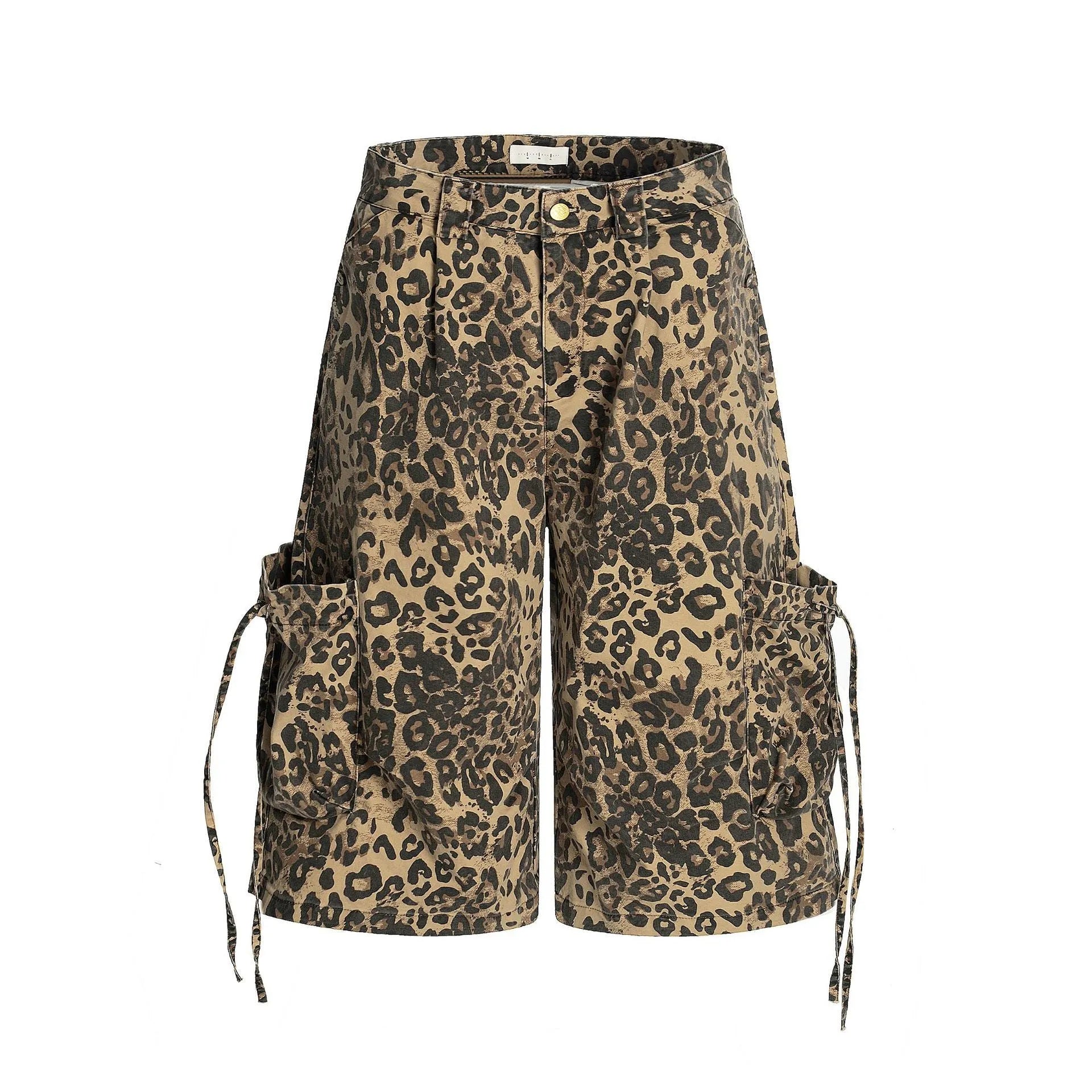 Women's high waist cotton leopard print cropped pants with button front cardigan opening