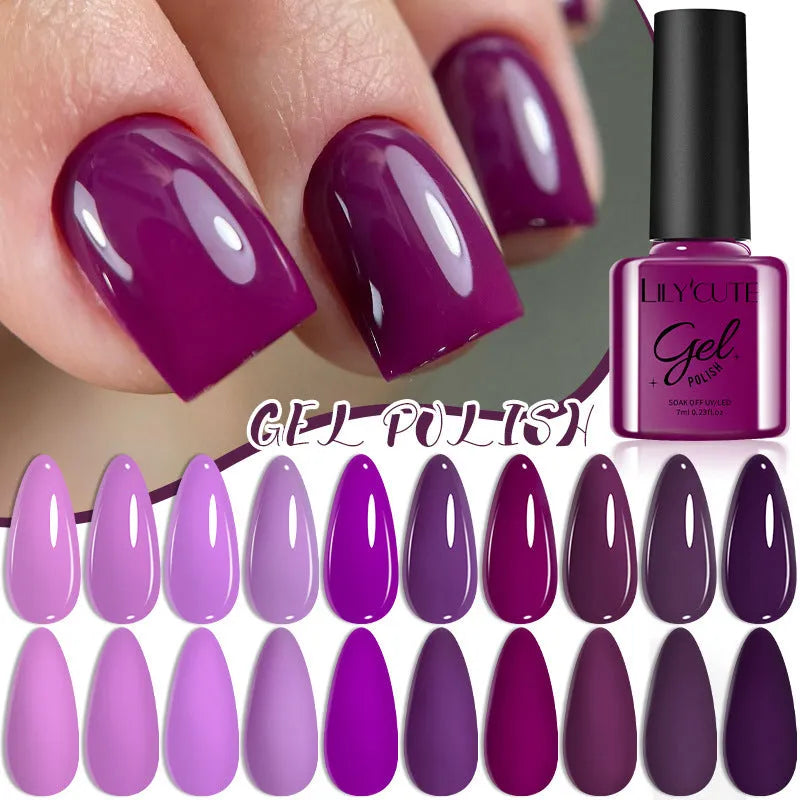 UV gel nail polish set with multiple colour bottles including nude and glitter options for nail art