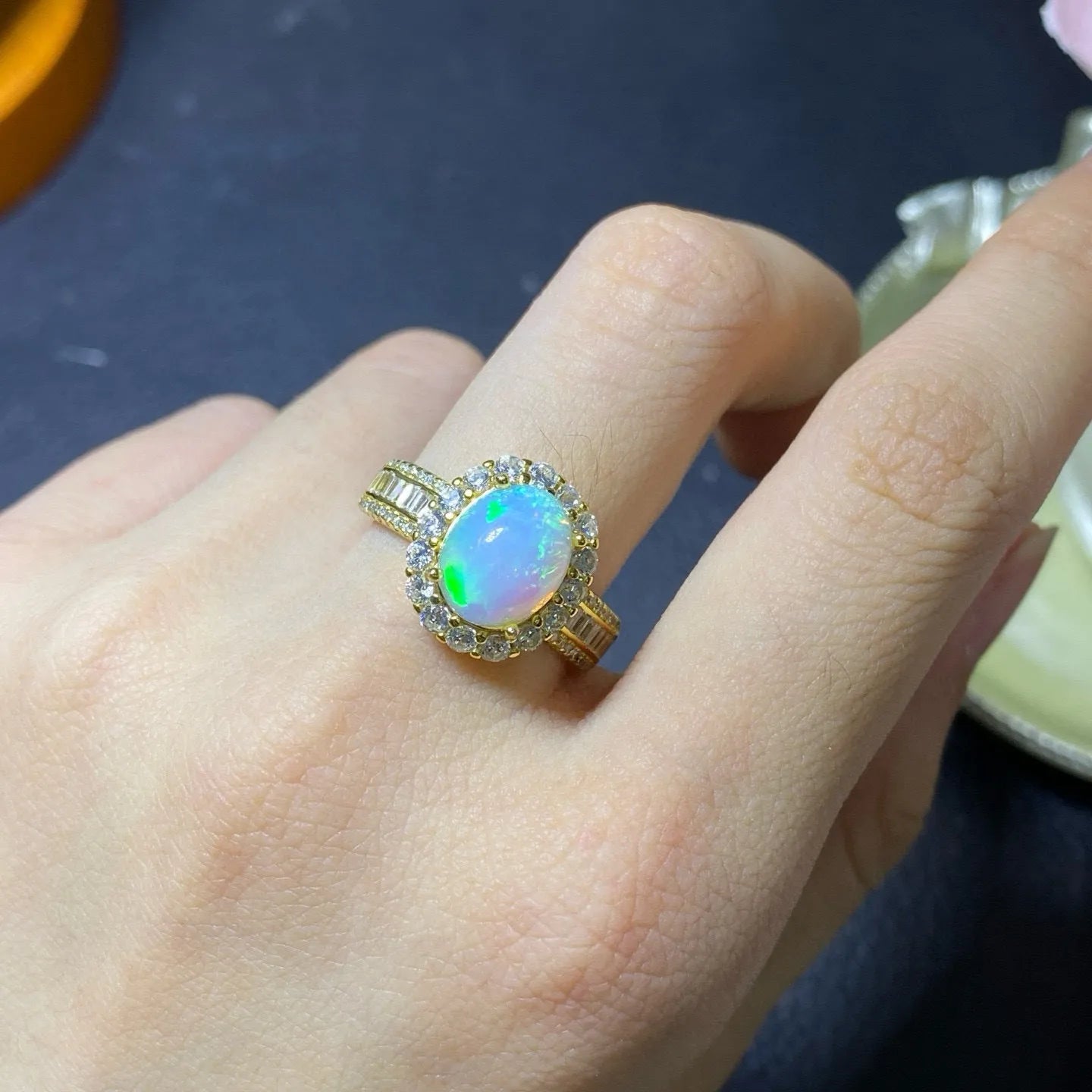 Handmade silver opal ring with opening design in choice of plating colours