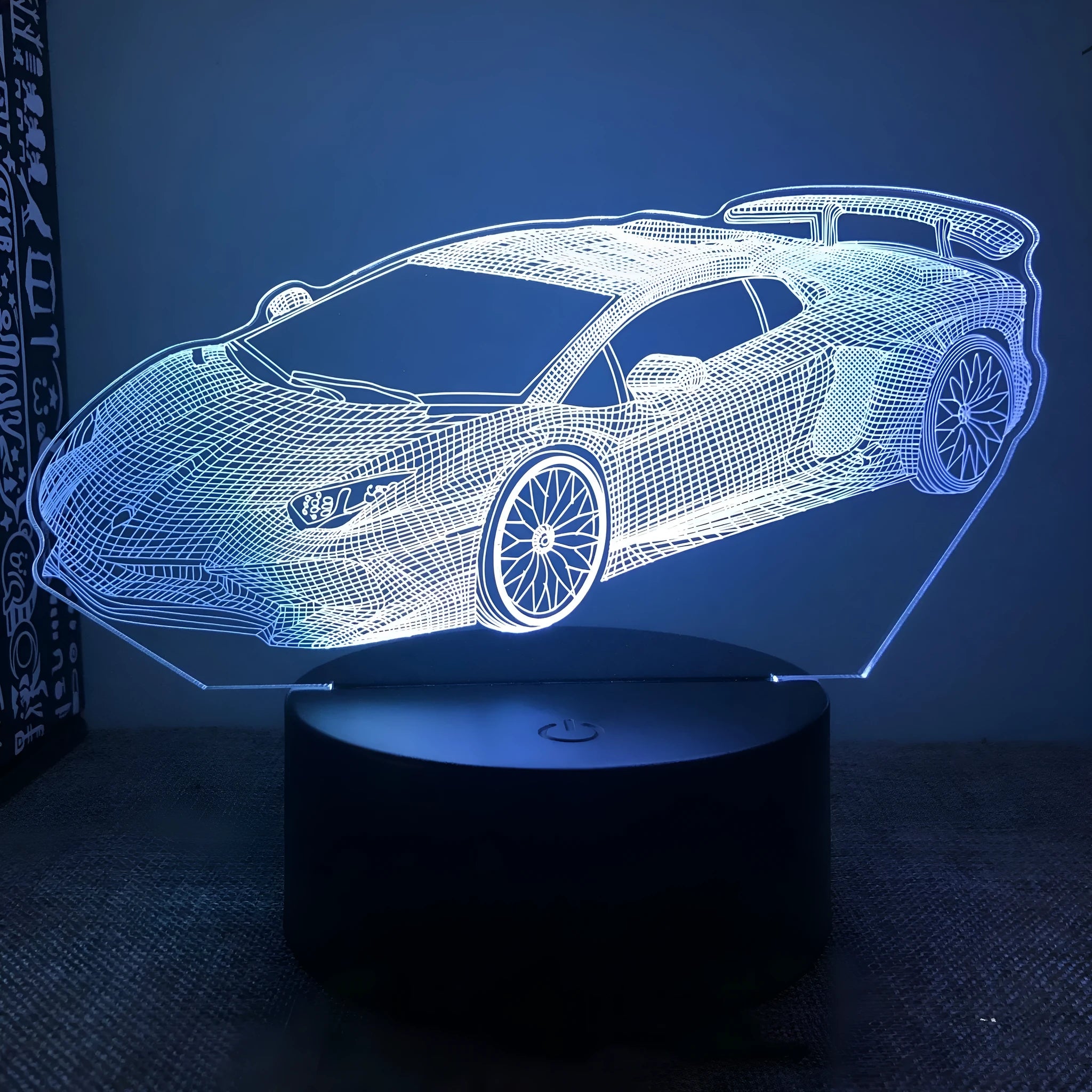 Car-shaped bedside lamp with USB and remote control in modern design