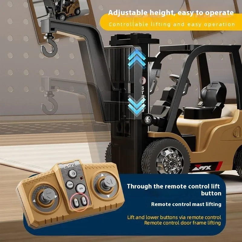 1:64 scale mini alloy forklift remote control toy with cargo accessories on pallet