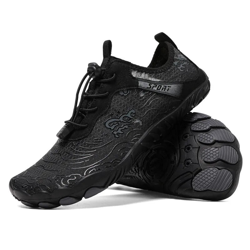 Men's outdoor hiking shoes with non-slip soles and front strap fastening in multiple colour options