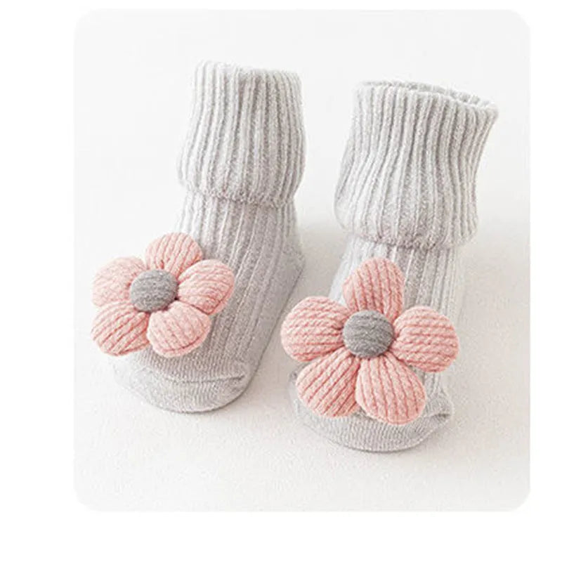 Cotton infant floor socks in multiple patterns with size options XS to M