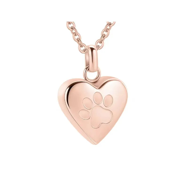 Simple titanium steel heart-shaped necklace with paw print and openable casket pendant.
