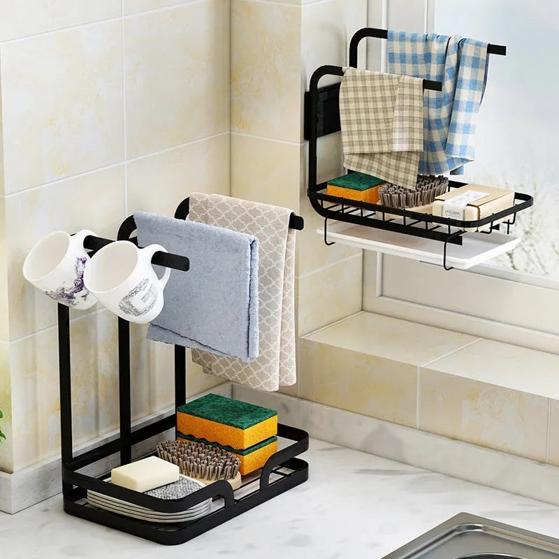 Foldable plastic kitchen storage rack for draining cloths and rags