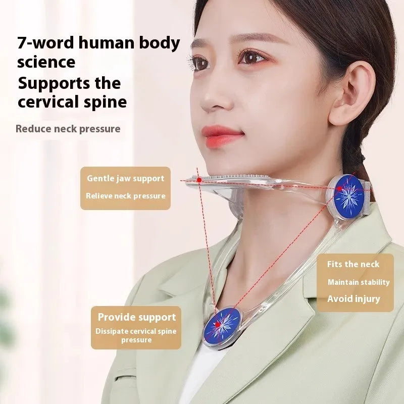 Adjustable neck support brace for adults and children in blue, pink, and transparent colours