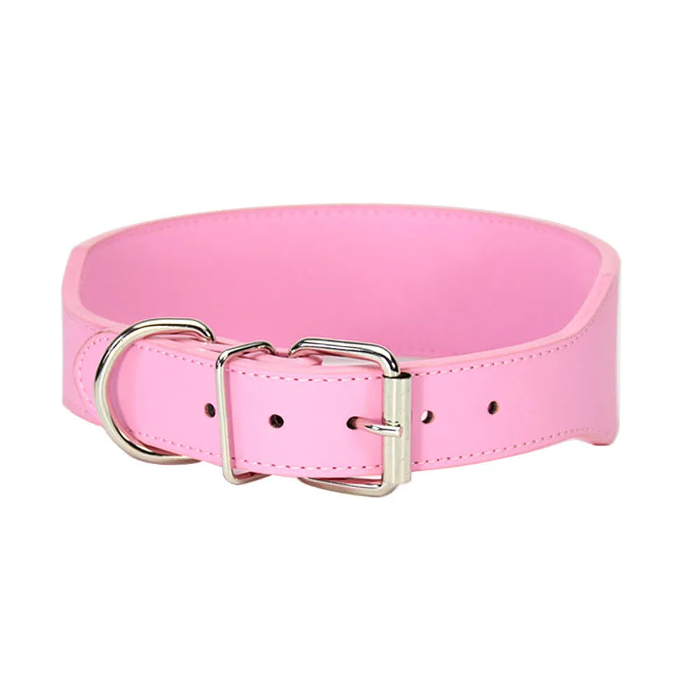 Fish-shaped leather dog collar in five colours with 5cm width and adjustable sizing