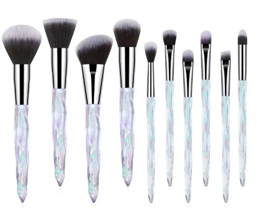 10 crystal-handle foundation brushes with diamond shanks and 4.5cm artificial fibre bristles